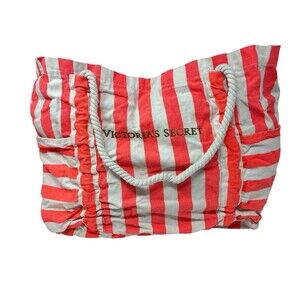Victoria’s Secret Striped Beach Bag Tote Peach Pink